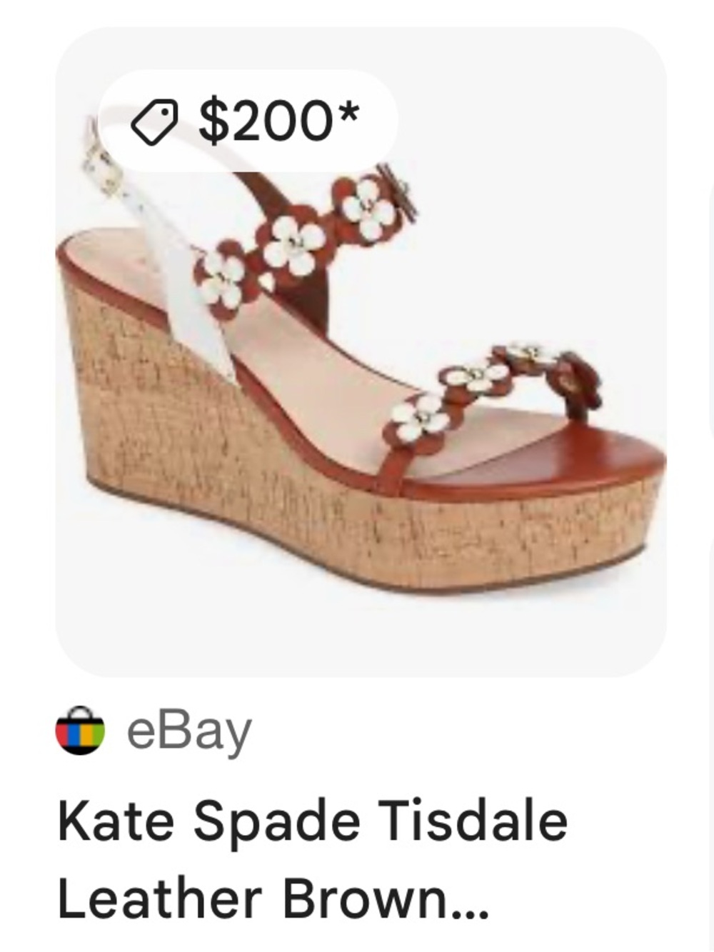 kate spade Brown and White Floral Cork Wedge Sandals